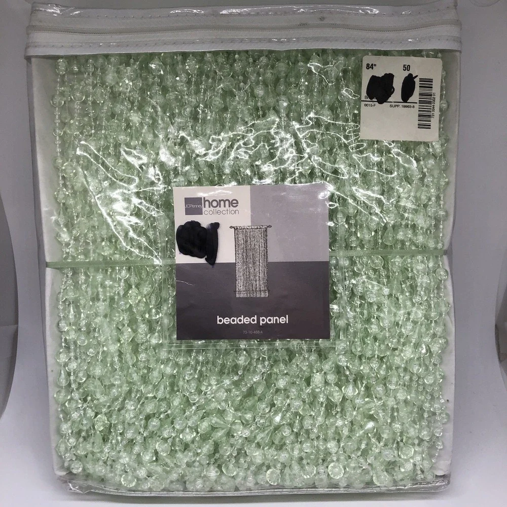 JC Penney rod pocket beaded Curtain panel Green Boho Gypsy 84